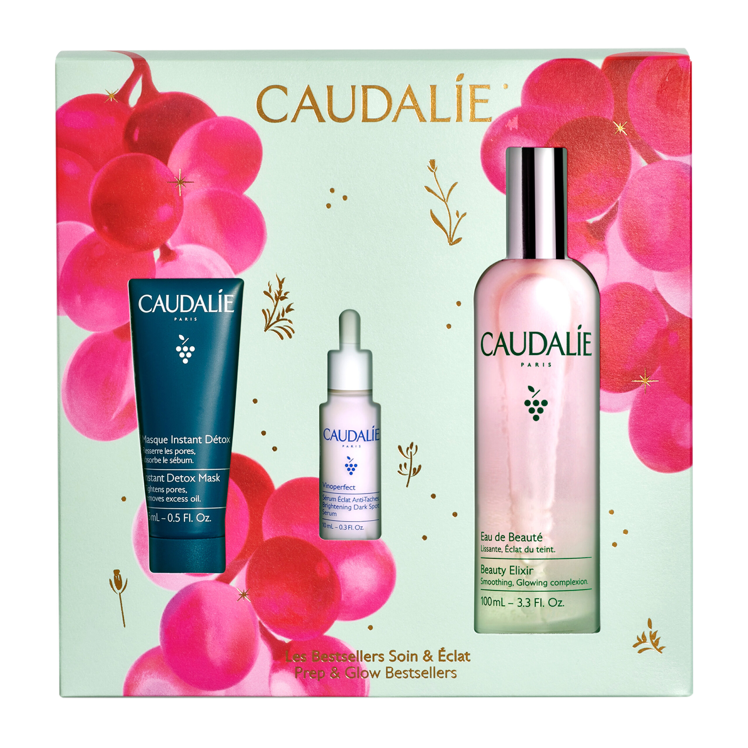 Trío CAUDALIE Mascarilla detox + Sérum Vinoperfect + Agua de belleza